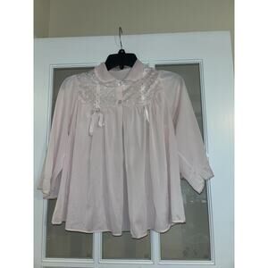 Blue Swan VINTAGE BABYDOLL pajama top two bows embroidered 3/4 sleeve pink small